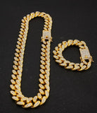13mm Miami Cuban Link Chain Gold Silver Necklace Bracelet Iced Out Crystal Rhinestone Bling Hip hop for Men Jewelry Necklaces