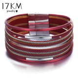 17KM New Gold Leather Wrap Bracelets For Women Red Sliver Color Multiple Layers Charm Bracelet & Bangle Party Fashion Jewelry