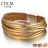 17KM New Gold Leather Wrap Bracelets For Women Red Sliver Color Multiple Layers Charm Bracelet & Bangle Party Fashion Jewelry
