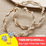 17KM Oversize Pearl Hoop Earrings For Women Girls Unique Twisted Big Earrings Circle Earring Brinco Statement Fashion Jewelry