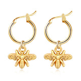 1Pair European Stereoscopic Trend  Cute Bee Hoop Earrings With Pendant Gold Silver Color Lovely Fashion Earrings Jewelry E542-T2
