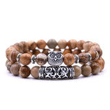 2 Pcs/set Fashion Couple Tiger Eye Stone Bracelets Bangles Classic Black White Natural Lava Stones Charm Bead Bracelet Women Men