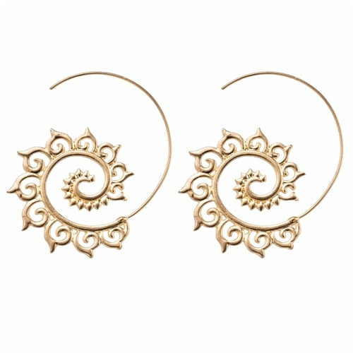 2019 Ethnic Jewelry Swirl Hoop Earring For Women Brincos Gold Color Geometric Earrings Steampunk Style Statement Party Jewelry