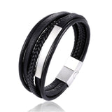 2019 New Design Multi-layers Handmade Braided Genuine Leather Bracelet & Bangle For Men Fashion Stainless Steel Bangles Jewelry