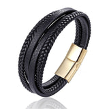 2019 New Design Multi-layers Handmade Braided Genuine Leather Bracelet & Bangle For Men Stainless Steel Fashion Bangles Gifts