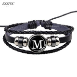 26 Letters Bracelet Personality Team Name Rope Bracelet Black Leather Bracelet Button Bangle Men Women Fashion Birthday Gifts