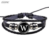 26 Letters Bracelet Personality Team Name Rope Bracelet Black Leather Bracelet Button Bangle Men Women Fashion Birthday Gifts
