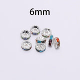 50pcs/lot 4 6 8 10mm Gold Silver Rhinestone Rondelles Crystal Bead Loose Spacer Beads for DIY Jewelry Making Accessories Supplie