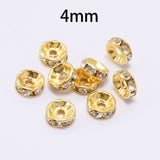 50pcs/lot 4 6 8 10mm Gold Silver Rhinestone Rondelles Crystal Bead Loose Spacer Beads for DIY Jewelry Making Accessories Supplie