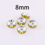 50pcs/lot 4 6 8 10mm Gold Silver Rhinestone Rondelles Crystal Bead Loose Spacer Beads for DIY Jewelry Making Accessories Supplie