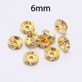 50pcs/lot 4 6 8 10mm Gold Silver Rhinestone Rondelles Crystal Bead Loose Spacer Beads for DIY Jewelry Making Accessories Supplie