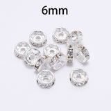 50pcs/lot 4 6 8 10mm Gold Silver Rhinestone Rondelles Crystal Bead Loose Spacer Beads for DIY Jewelry Making Accessories Supplie