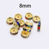 50pcs/lot 4 6 8 10mm Gold Silver Rhinestone Rondelles Crystal Bead Loose Spacer Beads for DIY Jewelry Making Accessories Supplie