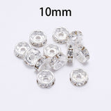 50pcs/lot 4 6 8 10mm Gold Silver Rhinestone Rondelles Crystal Bead Loose Spacer Beads for DIY Jewelry Making Accessories Supplie