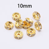 50pcs/lot 4 6 8 10mm Gold Silver Rhinestone Rondelles Crystal Bead Loose Spacer Beads for DIY Jewelry Making Accessories Supplie