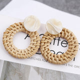 AENSOA Multiple 2019 Korea Handmade Bamboo Braid Pendent Drop Earrings New Fashion Rattan Vine Knit Long Earrings For Women Girl
