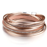 ALLYES Multilayer Leather Bracelets for Women Femme 6 Colors Magnet Clasp Crystal Bohemian Double Wrap Bracelet Jewelry