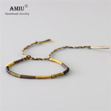 AMIU Handmade Waterproof Woven Wax Thread Wrap Bracelet Simple Rope Knot Bracelet Friendship Bracelet for Men and Women