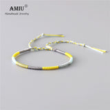 AMIU Handmade Waterproof Woven Wax Thread Wrap Bracelet Simple Rope Knot Bracelet Friendship Bracelet for Men and Women