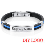 AZIZ BEKKAOUI 5 Colors Stainless Steel Bracelets for Women Men Rubber ID Bracelet Bangles Customized Logo Couple Jewelry Gift