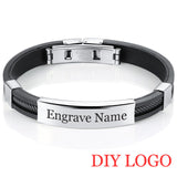 AZIZ BEKKAOUI 5 Colors Stainless Steel Bracelets for Women Men Rubber ID Bracelet Bangles Customized Logo Couple Jewelry Gift