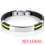 AZIZ BEKKAOUI 5 Colors Stainless Steel Bracelets for Women Men Rubber ID Bracelet Bangles Customized Logo Couple Jewelry Gift