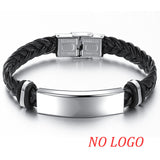AZIZ BEKKAOUI Engrave Name Black Braid Woven Leather Bracelet Stainless Steel Bracelet Men Bangle Men Jewelry Vintage Gift
