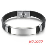 AZIZ BEKKAOUI Silicone Engrave Name Leather Bracelet for Men DIY Black Stainless Steel Bracelets Fashion Jewelry Dropshipping