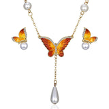 Animal Butterfly Jewelry sets Wedding Necklace Earrings Jewelry Sets Imitation pearls enamel necklace earring set for women