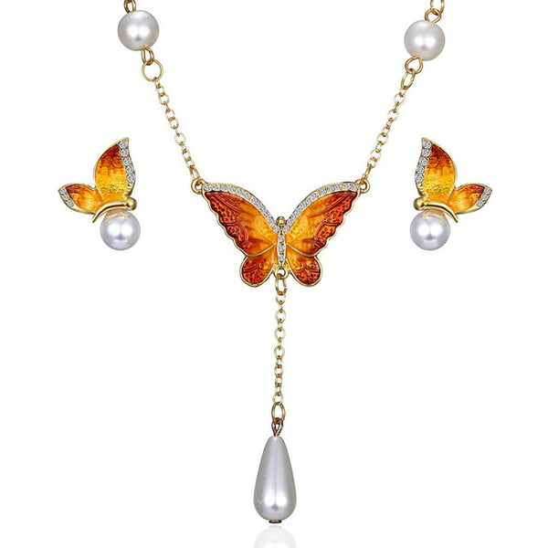 Animal Butterfly Jewelry sets Wedding Necklace Earrings Jewelry Sets Imitation pearls enamel necklace earring set for women