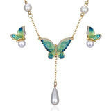 Animal Butterfly Jewelry sets Wedding Necklace Earrings Jewelry Sets Imitation pearls enamel necklace earring set for women