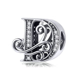 BAMOER 2019 NEW 925 Sterling Silver Vintage A to Z Clear CZ 26 Letter Alphabe Bead Charms Fit Bracelets DIY Jewelry BSC030