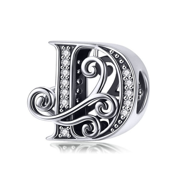 BAMOER 2019 NEW 925 Sterling Silver Vintage A to Z Clear CZ 26 Letter Alphabe Bead Charms Fit Bracelets DIY Jewelry BSC030