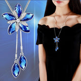 BYSPT Zircon Black Rose Flower Long Necklace Sweater Chain Fashion Metal Chain Crystal Flower Pendant Necklaces Adjusted