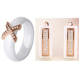 Big Discount Black White Stainless Steel Jewelry Set Ceramic For Women AAA Bling Cubic Zircon Ring And Earring Set Birthday Gift