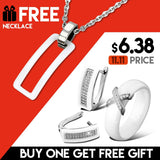 Big Discount Black White Stainless Steel Jewelry Set Ceramic For Women AAA Bling Cubic Zircon Ring And Earring Set Birthday Gift