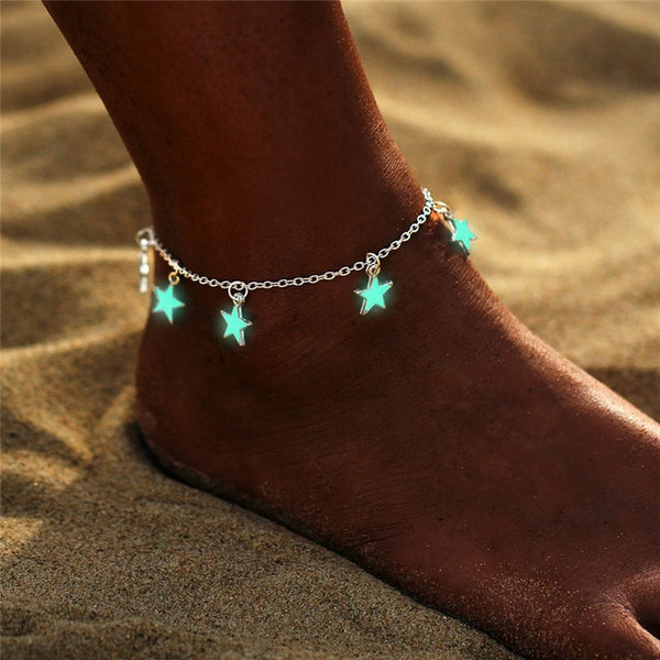 Bohemia Luminous Heart Pendant Anklets For Women Pretty Bracelet on the Leg Lover Anklet Fashion Female Foot Jewelry Party Gift
