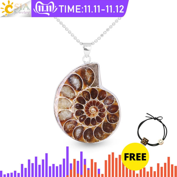 CSJA Natural Stone Ammonite Fossils Seashell Snail Pendants Ocean Reliquiae Conch Animal Necklaces Statement Men Jewellery E252