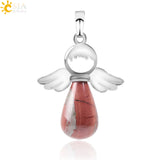CSJA Natural Stones Angels Wings Pendant for Necklace Pink Quartz Onyx Pendants Silver-color Water Drop Female Jewelry Gift E949