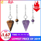 CSJA Small Size Reiki Healing Pendulums Natural Stones Pendant Amulet Crystal Meditation Hexagonal Pendulum for Men Women F366