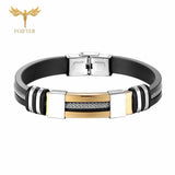 Cool Men's Health Bracelet Stainless Steel Silicone Bracelets with Chain Men Accessories Jewelry Rubber Wristband