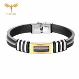 Cool Men's Health Bracelet Stainless Steel Silicone Bracelets with Chain Men Accessories Jewelry Rubber Wristband