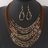 DIEZI New Fashion African Beads Jewelry Sets Bohemian Multilayer Colorful Ladies Women Jewelry Statement Necklace Earrings Set