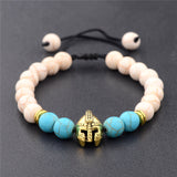 DOUVEI Drop Shipping Roman Knight Spartan Warrior Gladiator Helmet Bracelet Men Stone Bead Bracelet Mala Yoga Elastic Bracelet