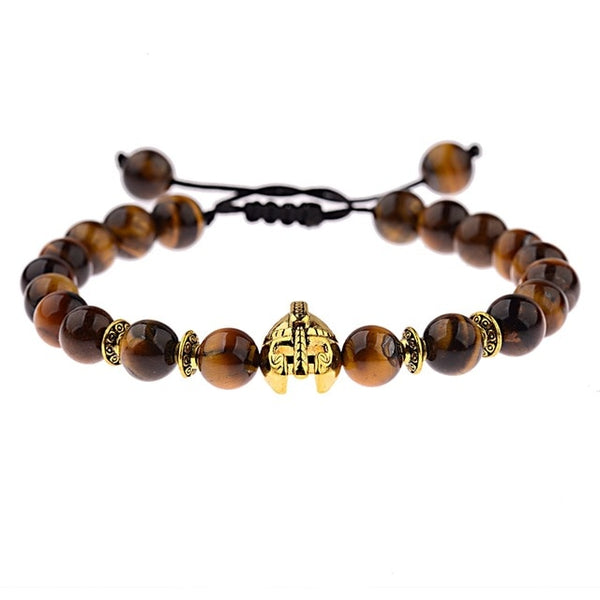DOUVEI Drop Shipping Roman Knight Spartan Warrior Gladiator Helmet Bracelet Men Stone Bead Bracelet Mala Yoga Elastic Bracelet
