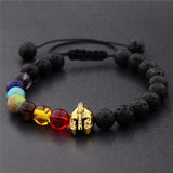 DOUVEI Drop Shipping Roman Knight Spartan Warrior Gladiator Helmet Bracelet Men Stone Bead Bracelet Mala Yoga Elastic Bracelet