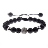 DOUVEI Round Black CZ Zircon Pave Lava Weaving Bracelet Men Beads Weaving Bracelet Homme Adjustable Dropshipping ABL005