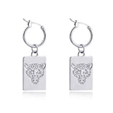 Dayoff Europe Gold Silver Rectangle Leopards Head Hoop Earrrings Animal Round Tag Earstud Women Jewelry Small Long Earrings E837
