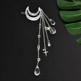 Fashion Elegant Women Lady Moon Rhinestone Crystal Tassel Long Chain Beads Dangle Hairpin Hair Clip Hair Jewelry