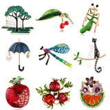 Fashion Enamel Animal Plant Fruit Brooch Pomegranate Umbrella Pearl Rhinestone Painting Oil Women Kids Badge Brooch Jewelry